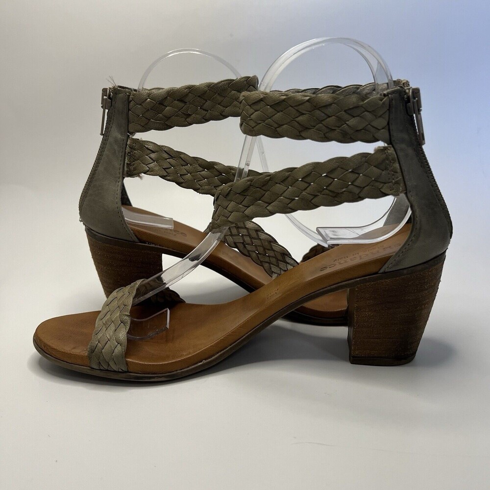 Sundance Sandal Women's US 7.5 -8 Green Brown Strappy Woven Leather Heel Shoes - Picture 4 of 16